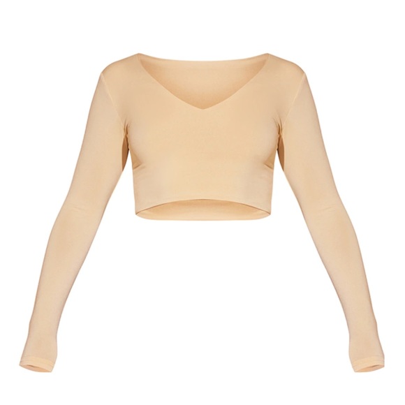 Stone Second Skin Long Sleeve V Neck Crop Top US0 New - Picture 1 of 7